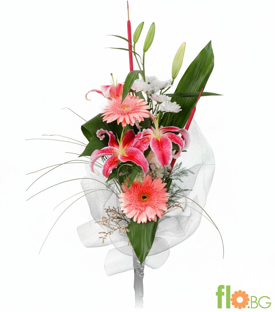 Гербери, Хризантеми и Лилиум