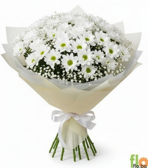 БЕЛИ ХРИЗАНТЕМИ С ГИПСОФИЛА