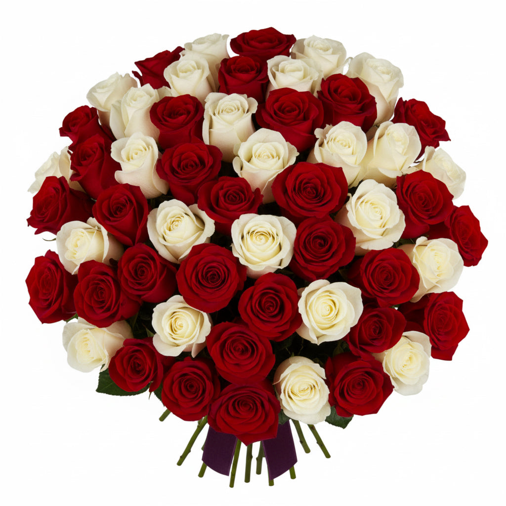 51 червени и бели рози