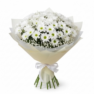 БЕЛИ ХРИЗАНТЕМИ С ГИПСОФИЛА