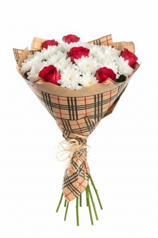 Класически букет от рози и хризантеми