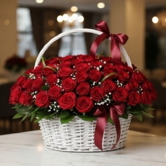 BASKET WITH 51 RED ROSES