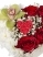 кутия с червени рози и цветчета от бяла хризантема, цвят орхидея и гипсофила 