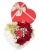 кутия с формата на сърце аранжрана с 5бр. червени рози и цветчета от бяла хризантема, цвят орхидея и гипсофила 